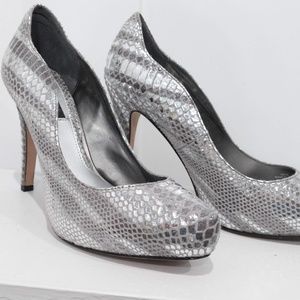 White House Black Market Silver Snakeskin Heels